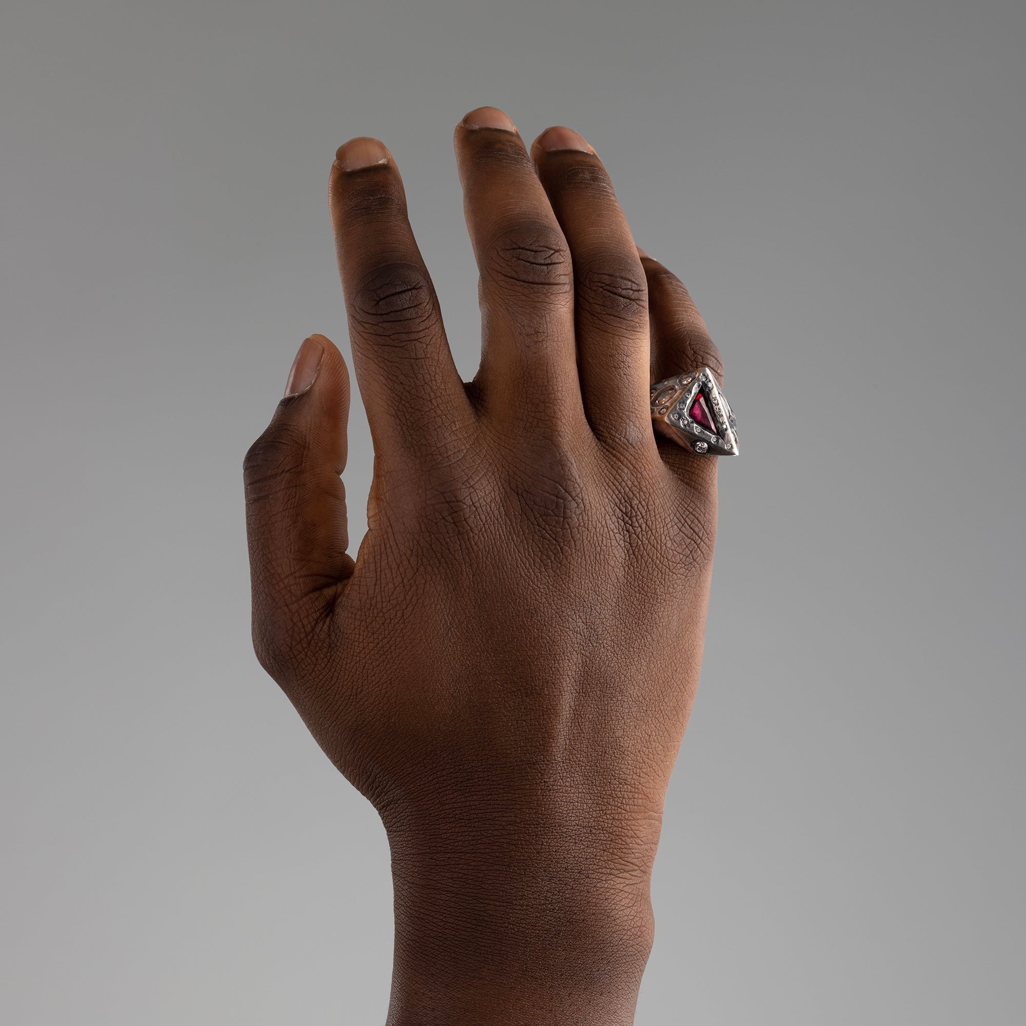 Geometric Ruby Ring Brown and White Diamonds