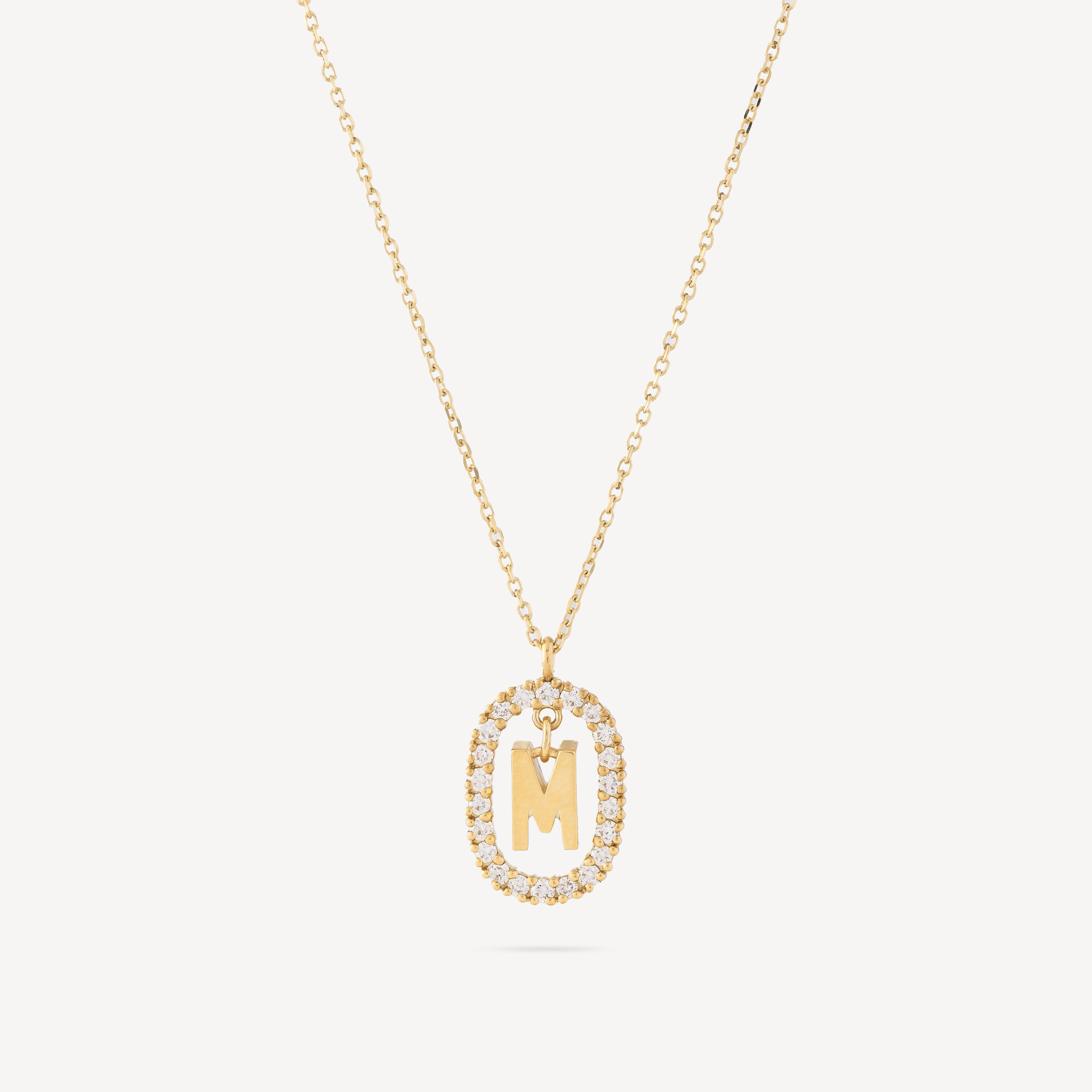 Letter M gold diamond necklace