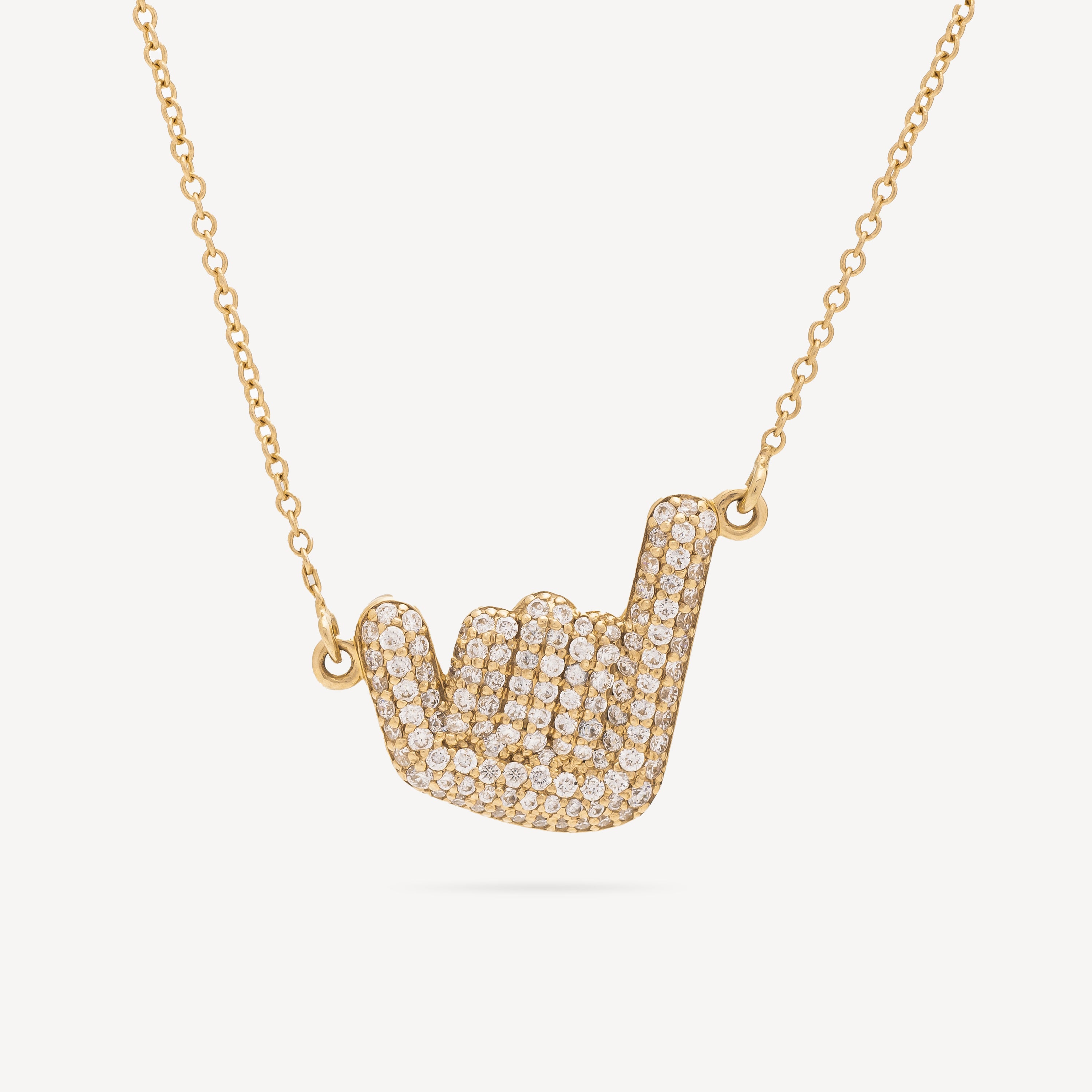 Shaka Pavé Yellow Gold Necklace