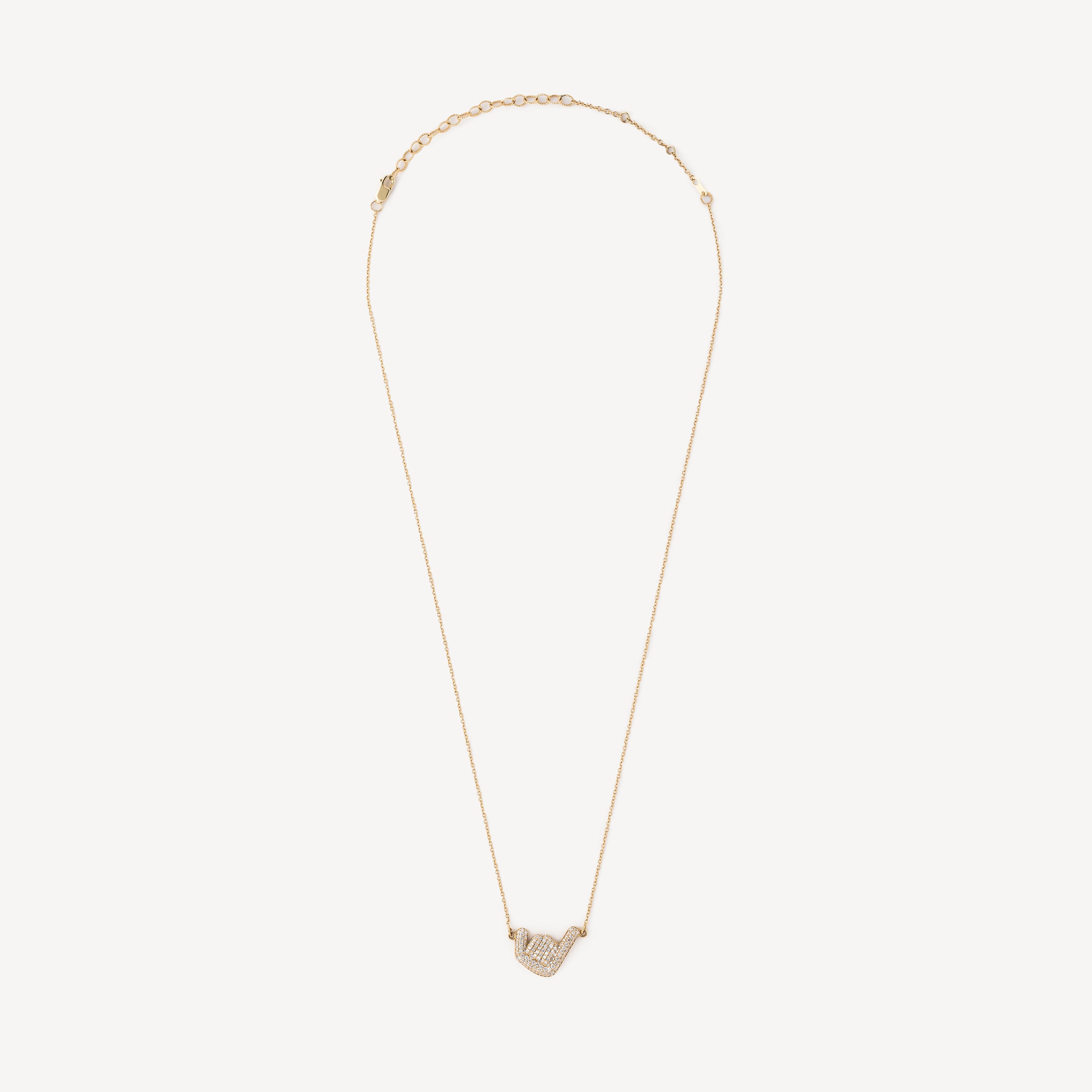 Shaka Pavé Yellow Gold Necklace