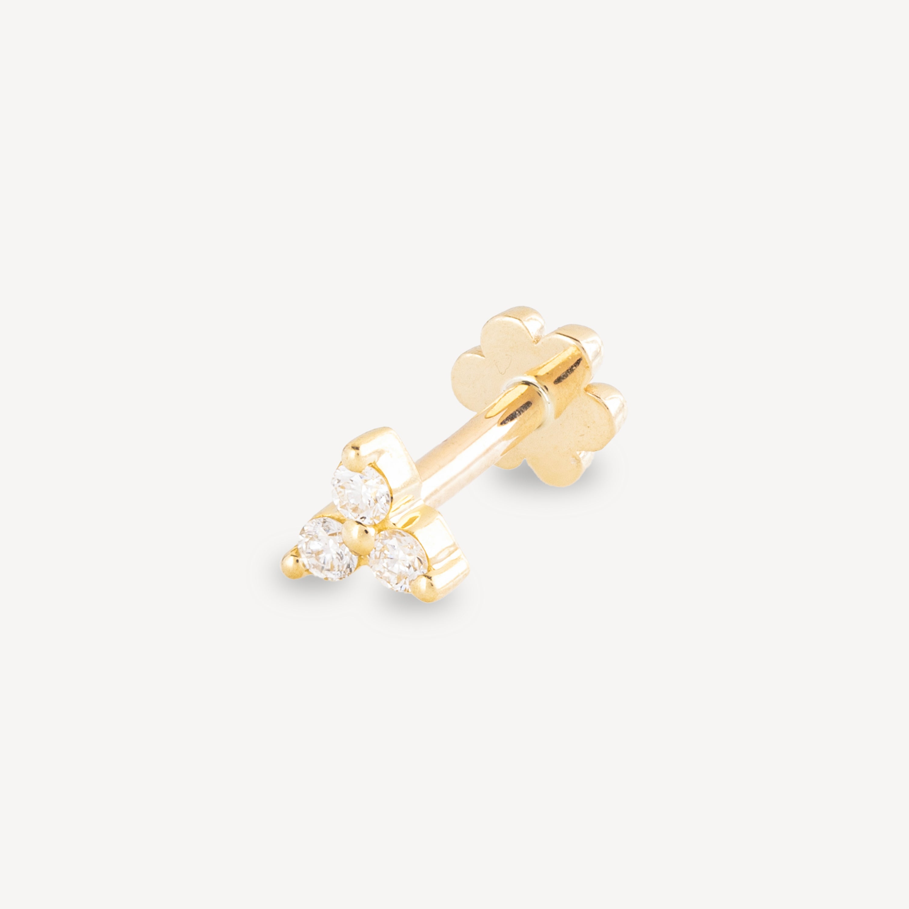 Stud Earring Diamond Trinity Threaded Yellow Gold