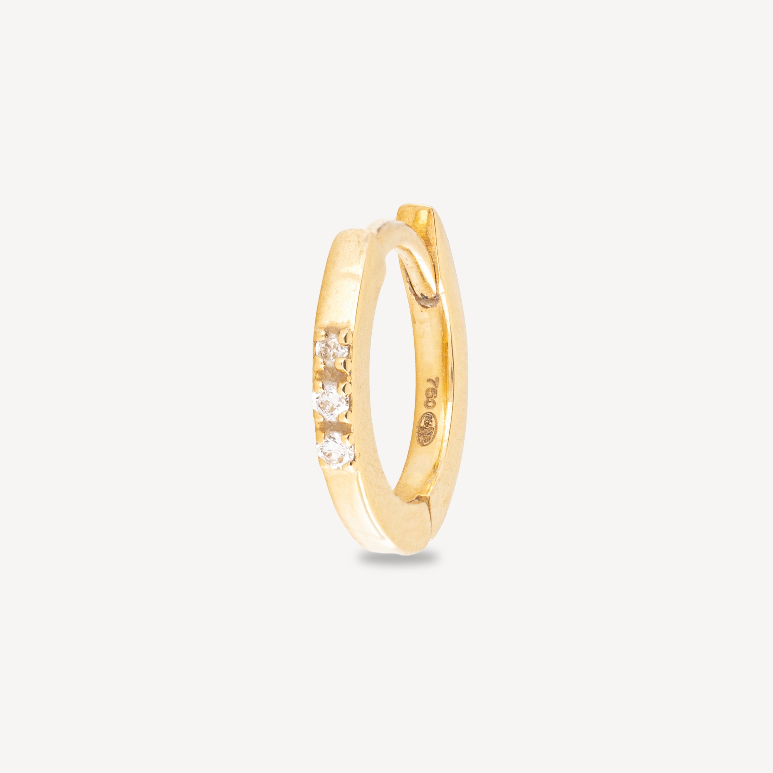 Earring Hoop 3 Diamonds and Yellow Gold