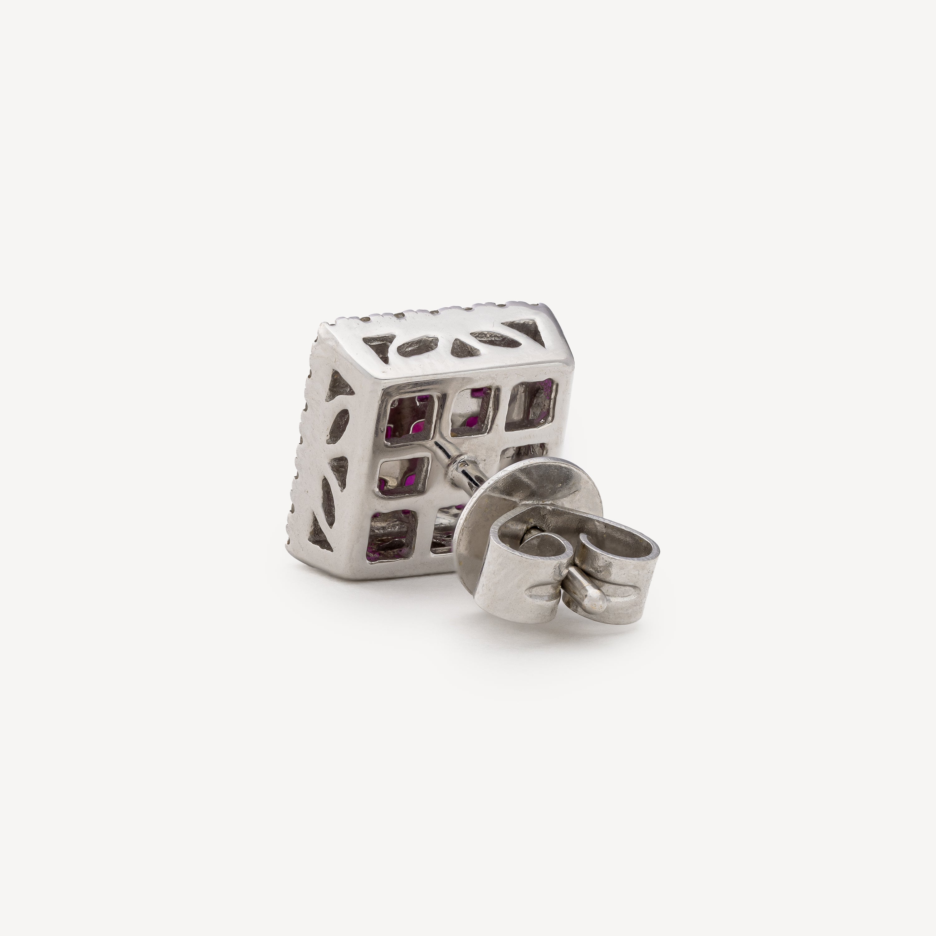 Square Ruby and Diamond Earring White Gold