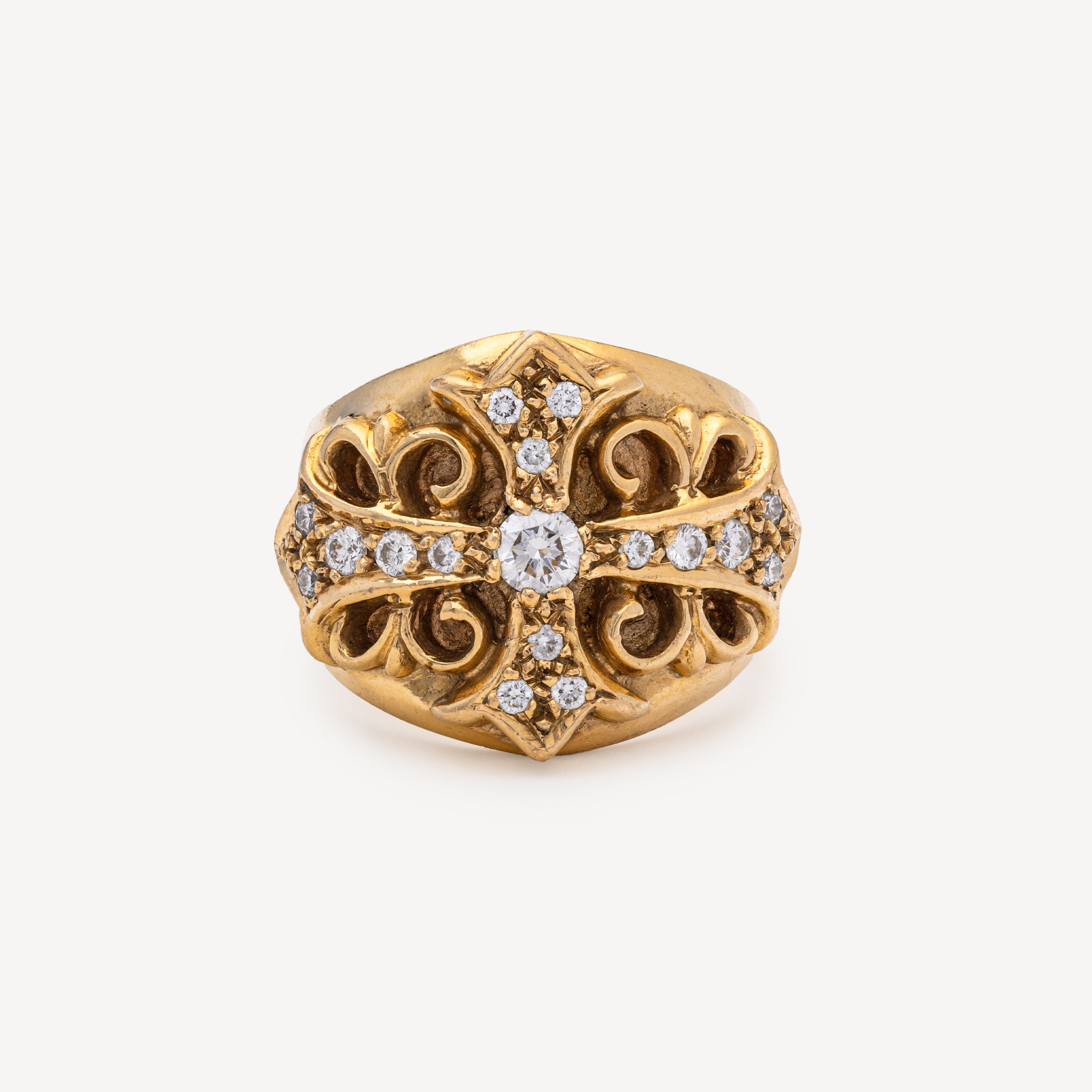 Gold Cross and Chrome Hearts Diamond Ring