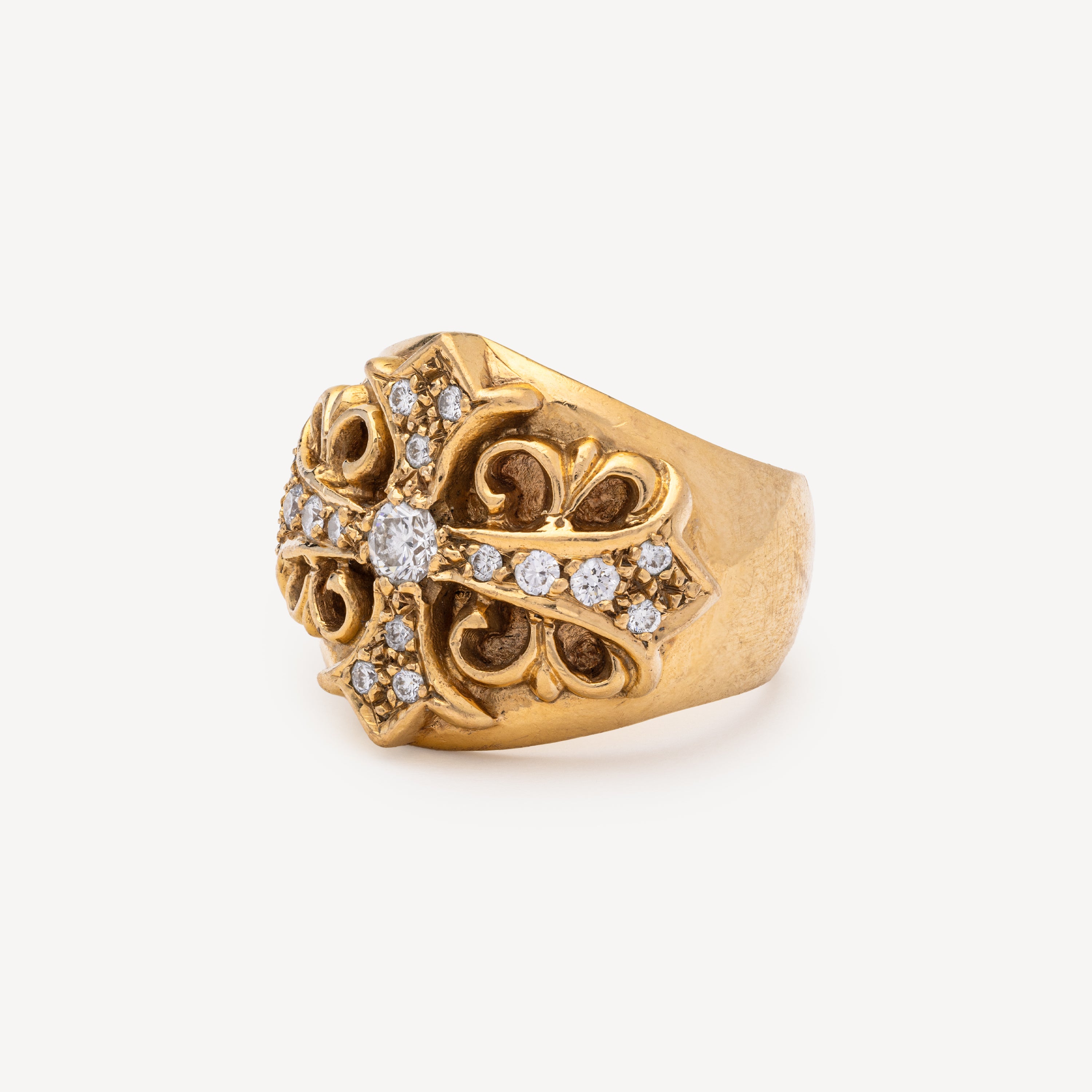 Gold Cross and Chrome Hearts Diamond Ring