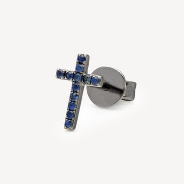 Stud Earrings Cross Black Gold Sapphire