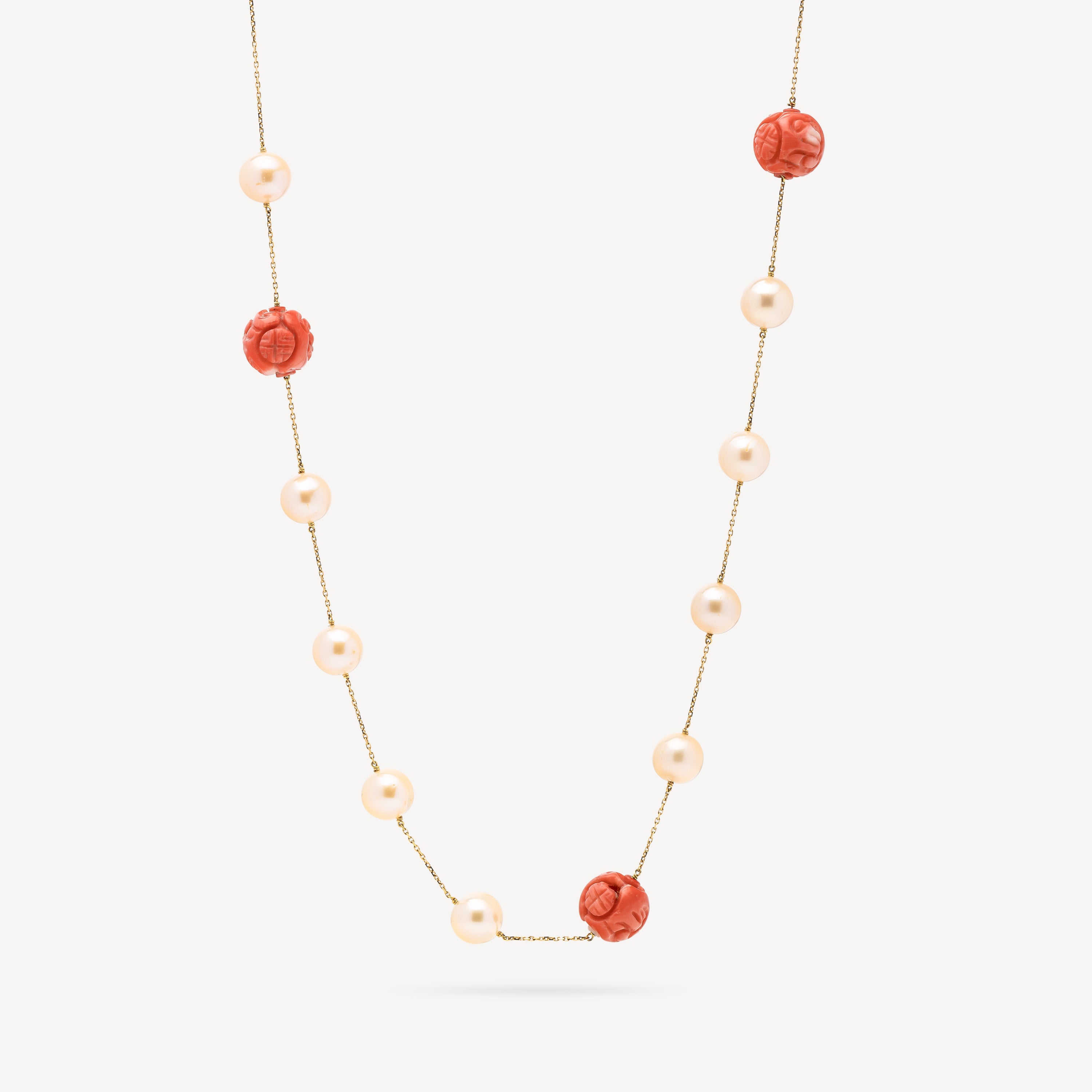 Long Coral Necklace with Pearls