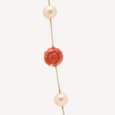 Long Coral Necklace with Pearls