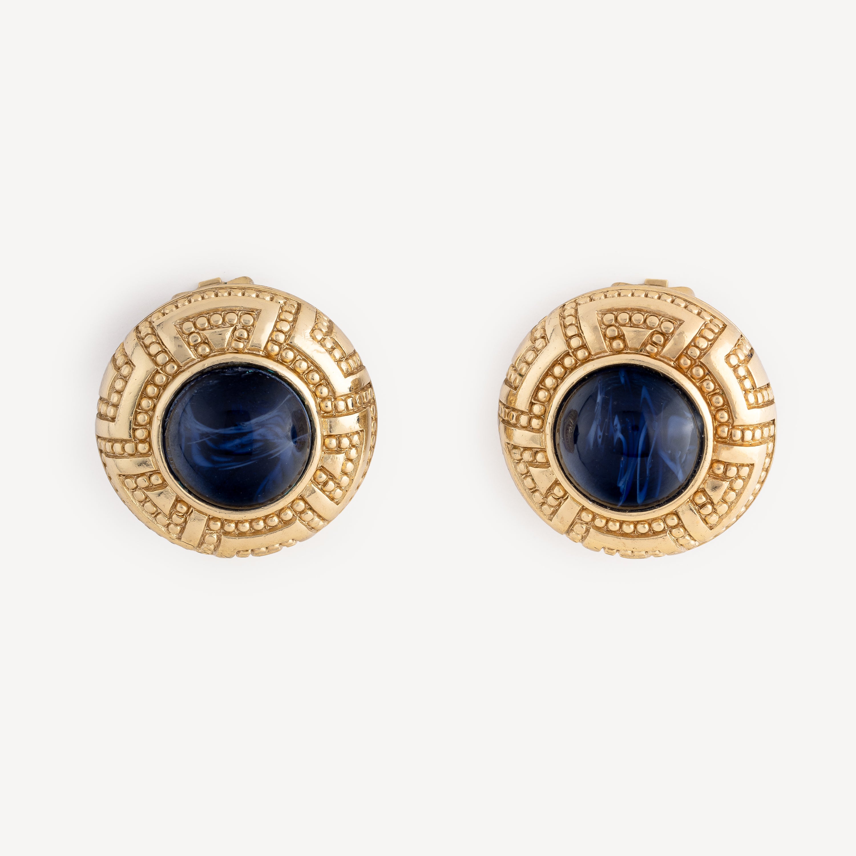 Round Blue Gold Earrings