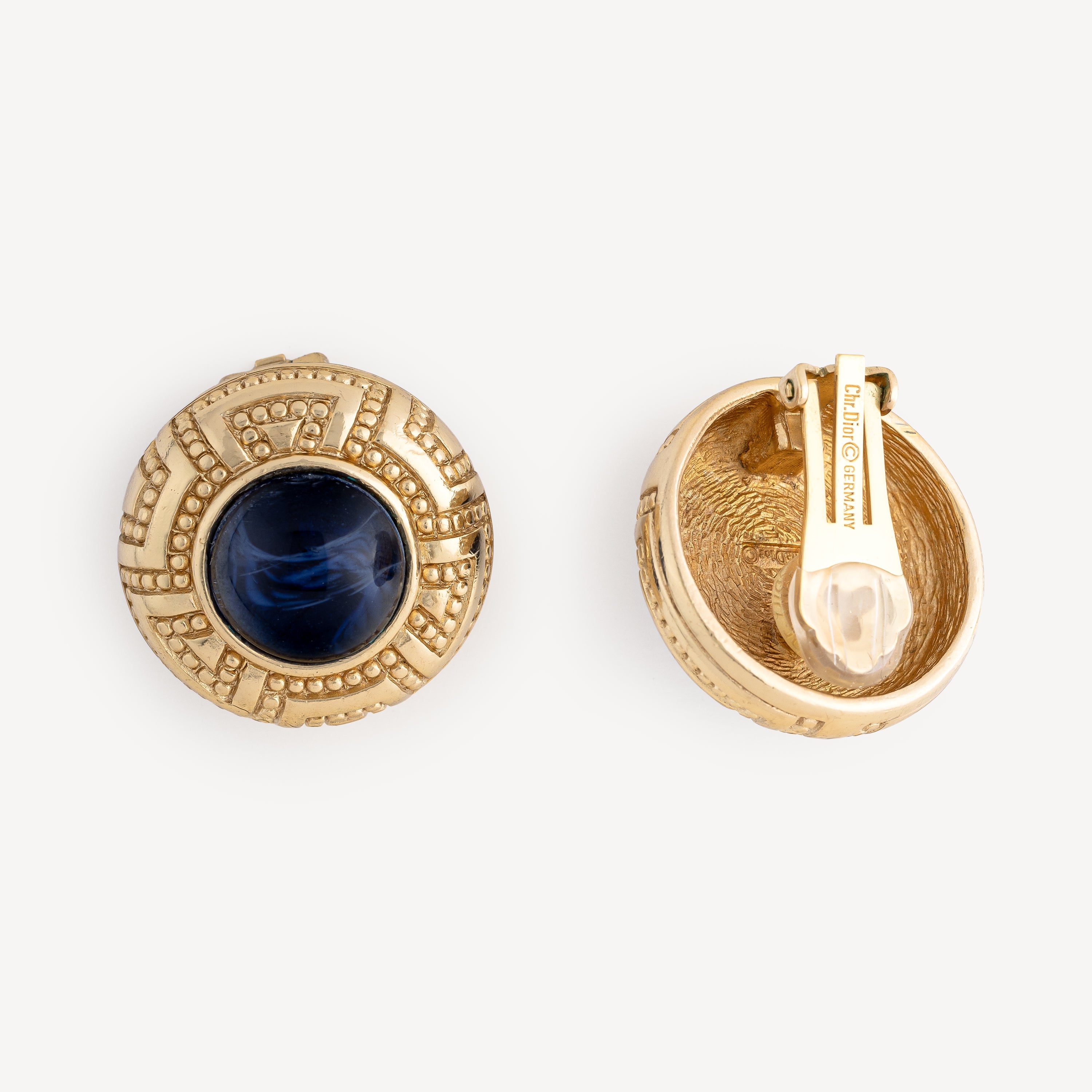 Round Blue Gold Earrings