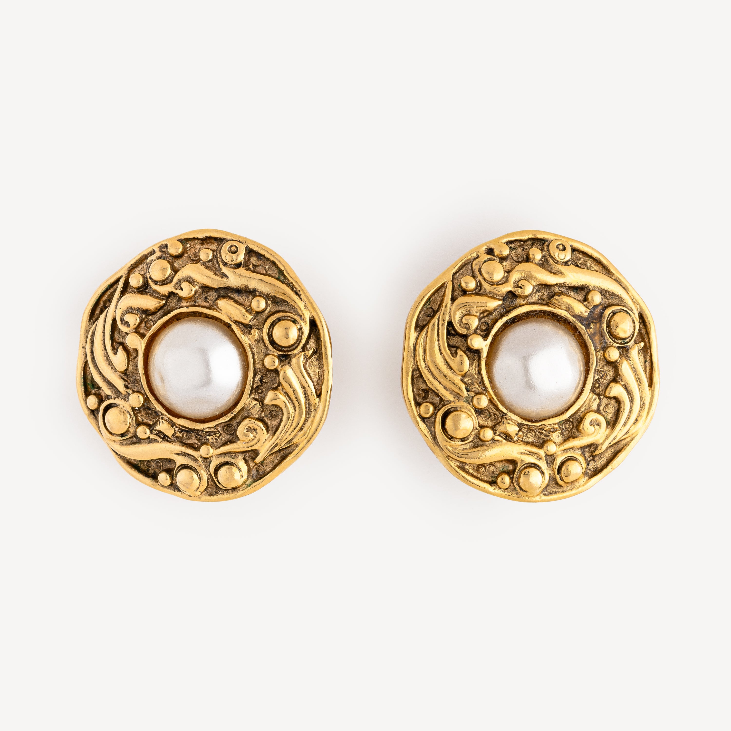 Round Gold and Pearl Earrings