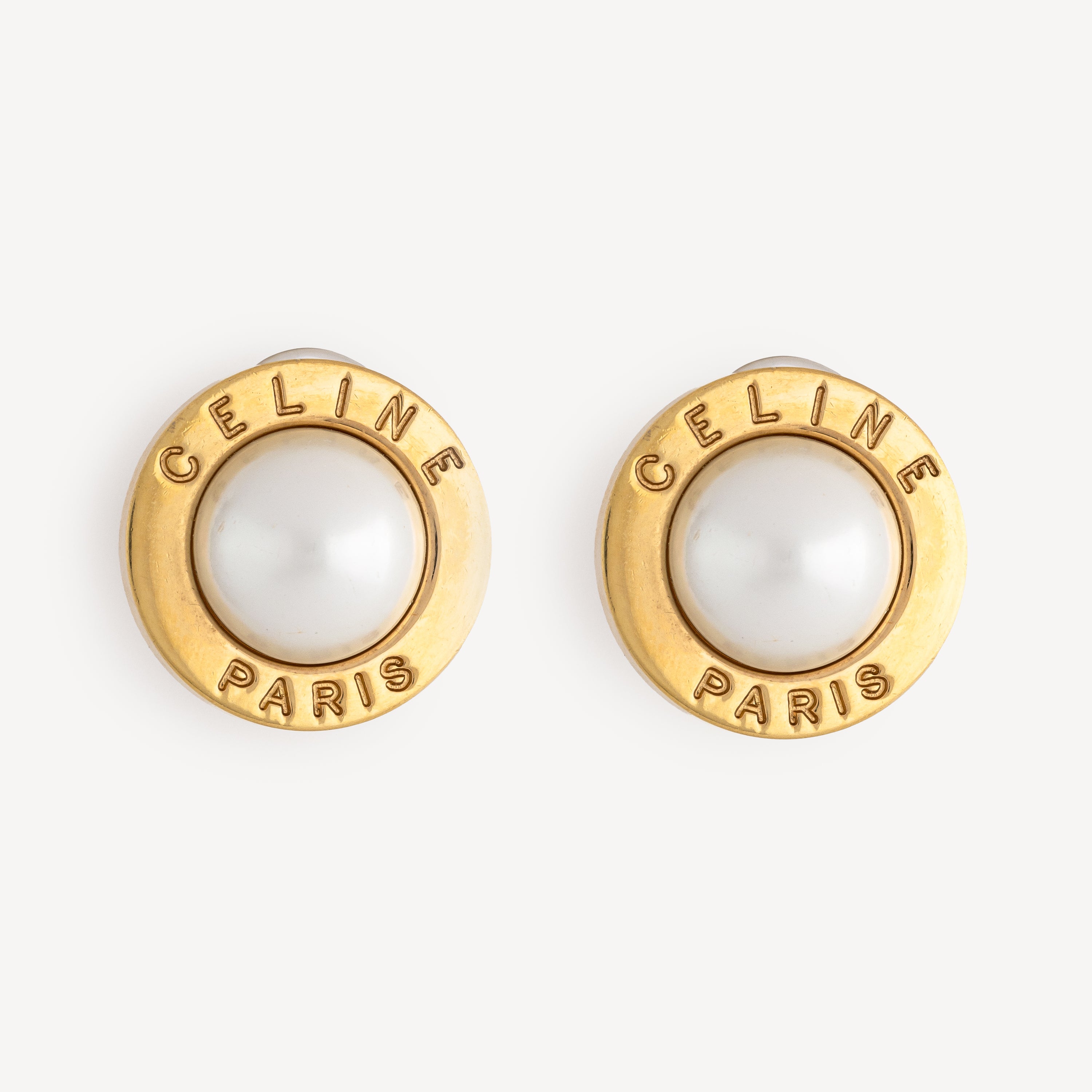 Round Gold Pearl Earrings