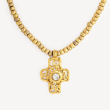 Gold Crystal Cross Pendant Necklace