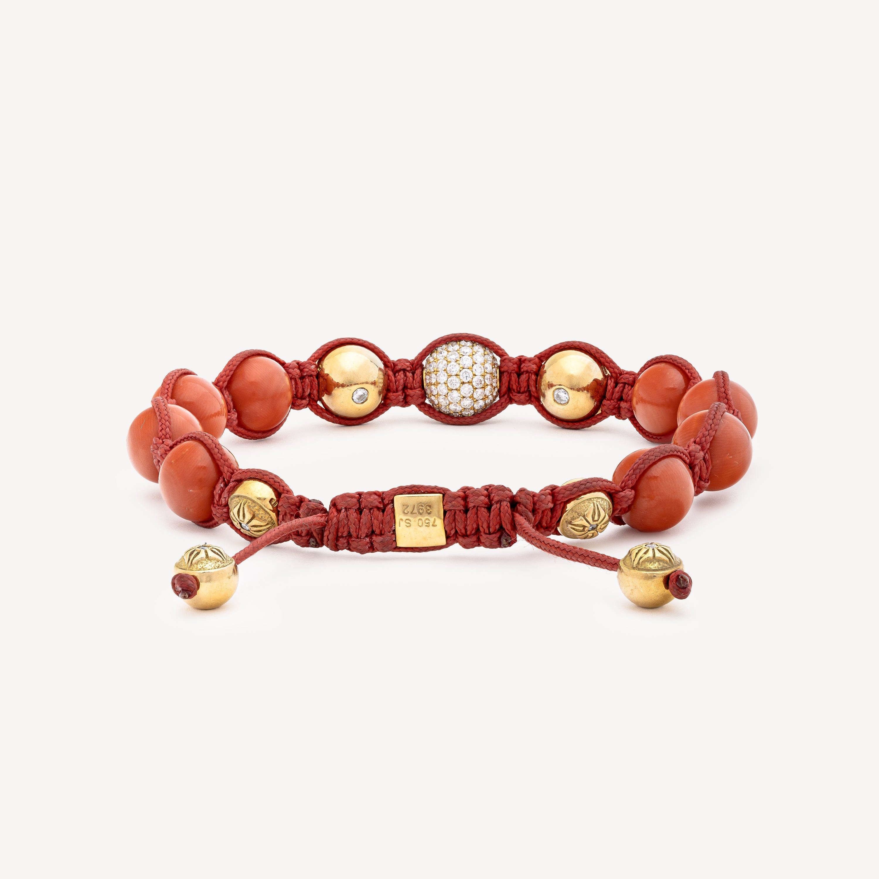 Bracelet Coral Pearls Diamonds Gold