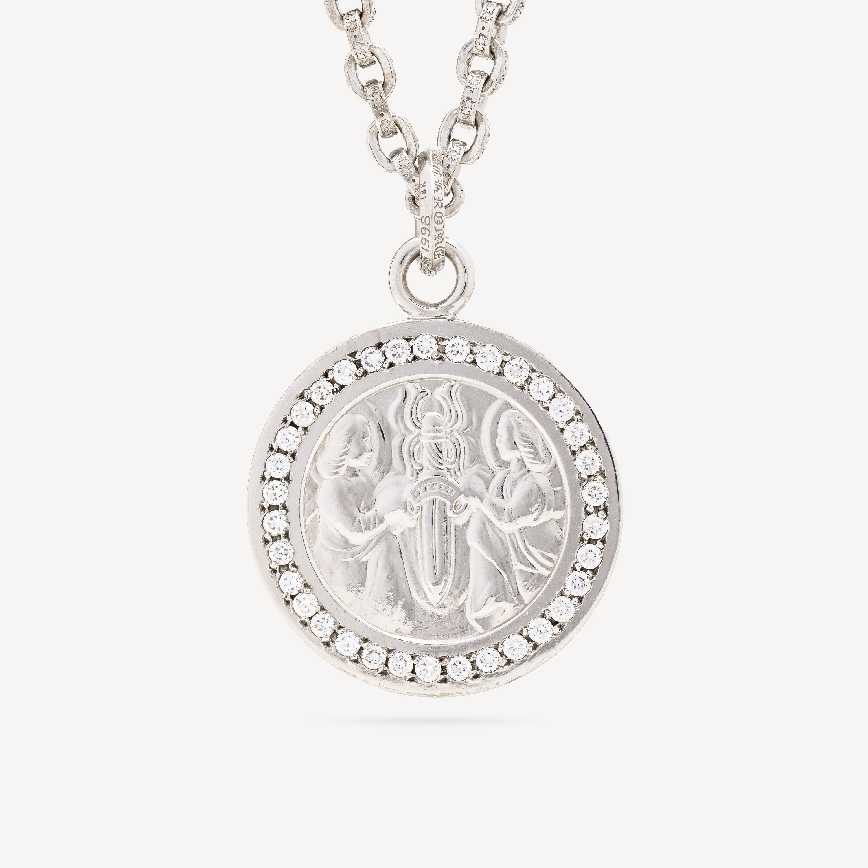 White Gold Diamond Medallion Pendant Necklace