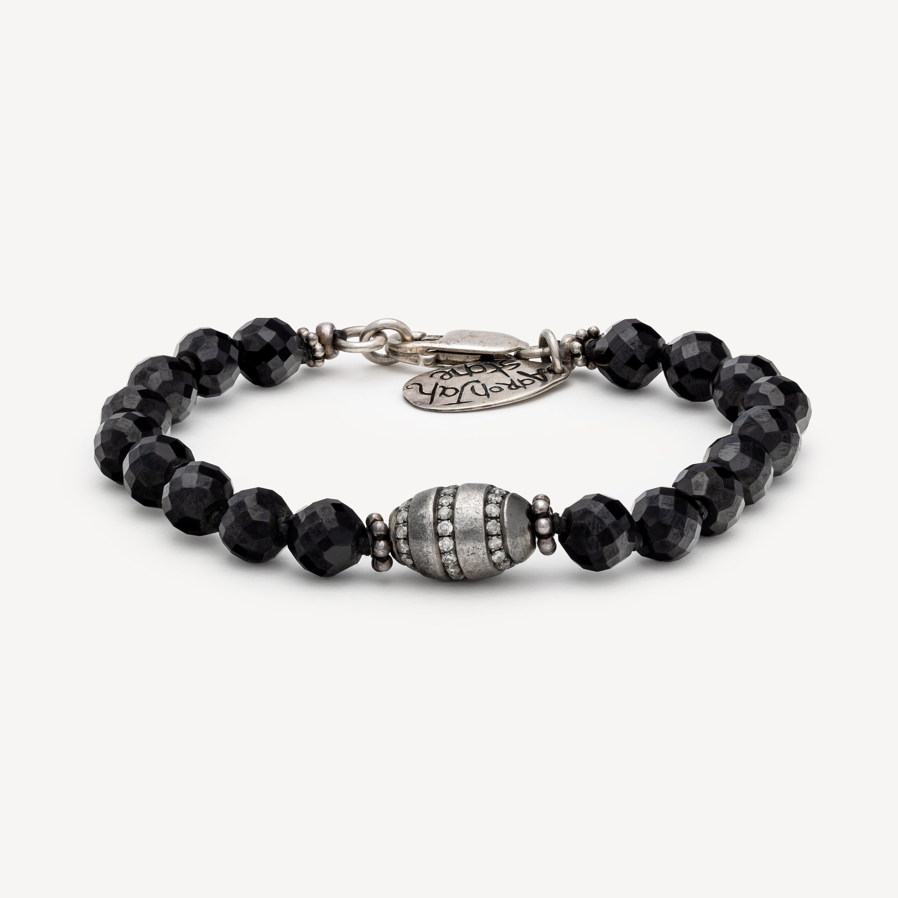 Black Tourmaline Silver Egg Pave Bracelet