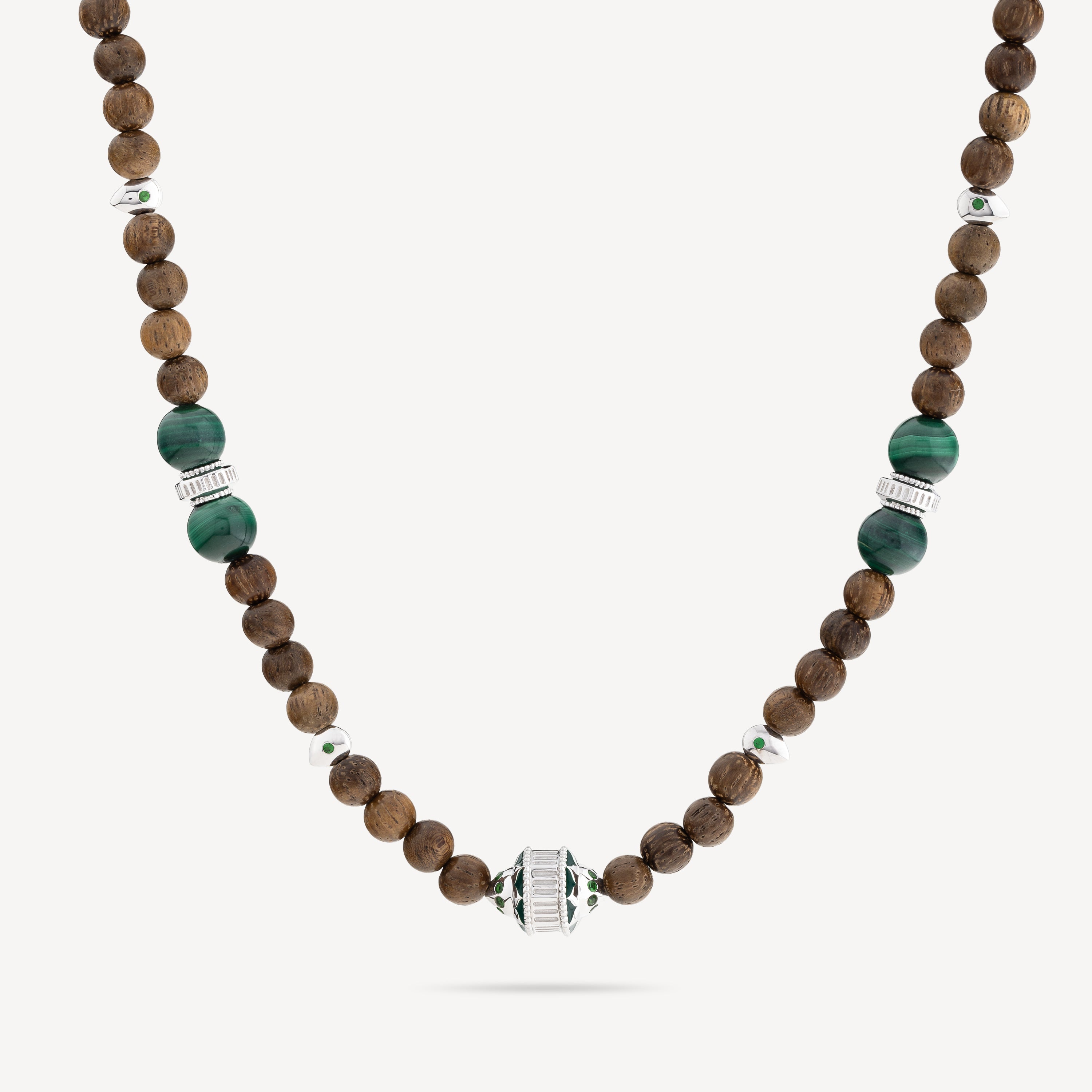 Necklace Eonia Wood Tsavorites Malachite