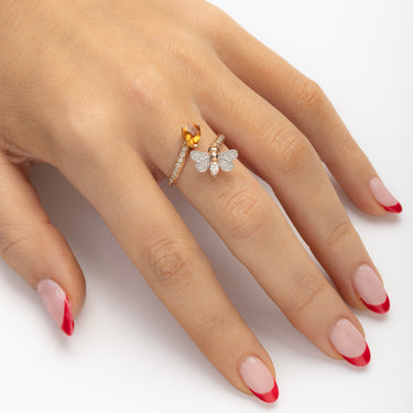 Honey Bee Drop Citrine Diamond Ring Rose Gold