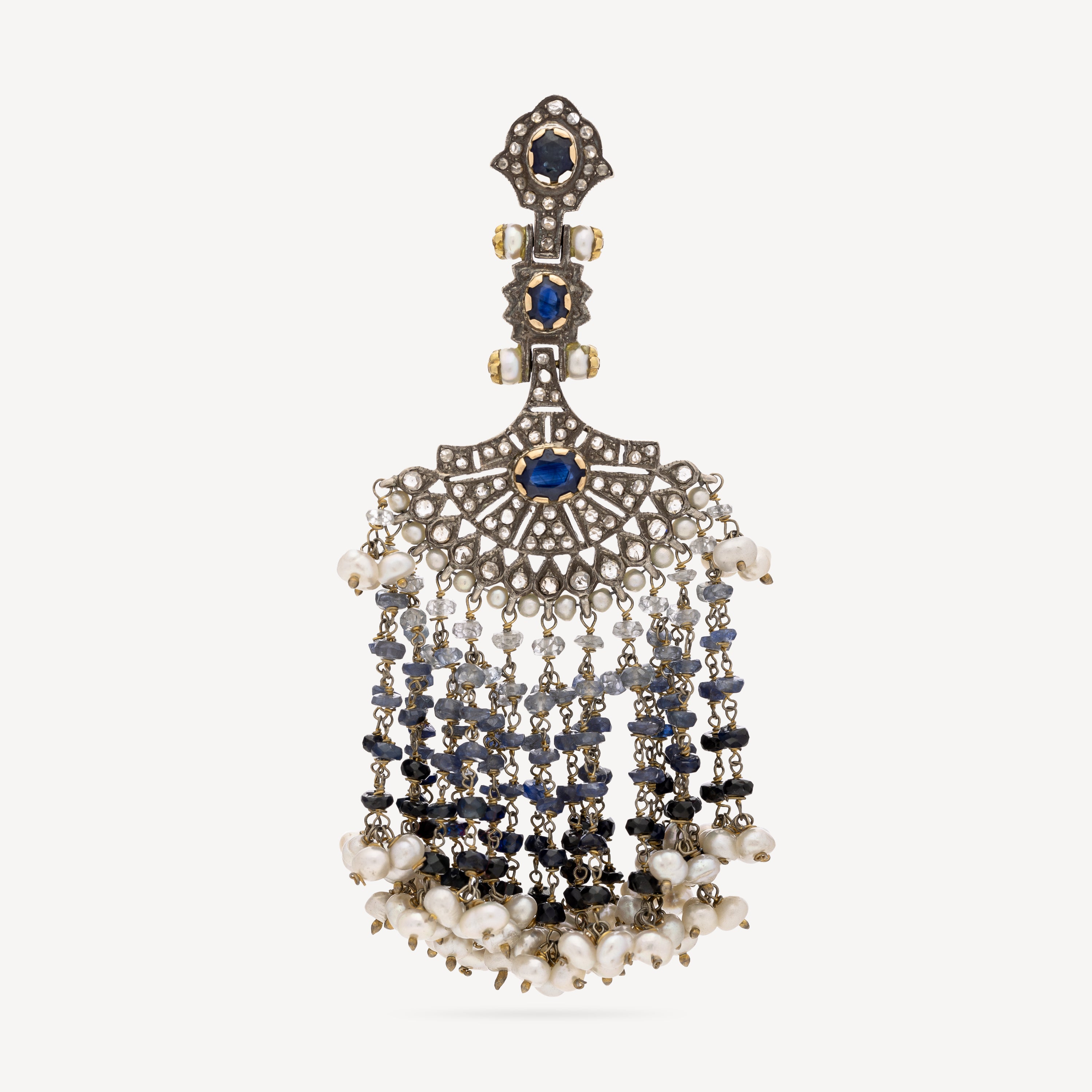 Indorussian Fan Sapphire Diamond Earring