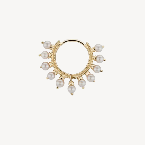 Earring 8mm Pearl Coronet Hoop Yellow Gold