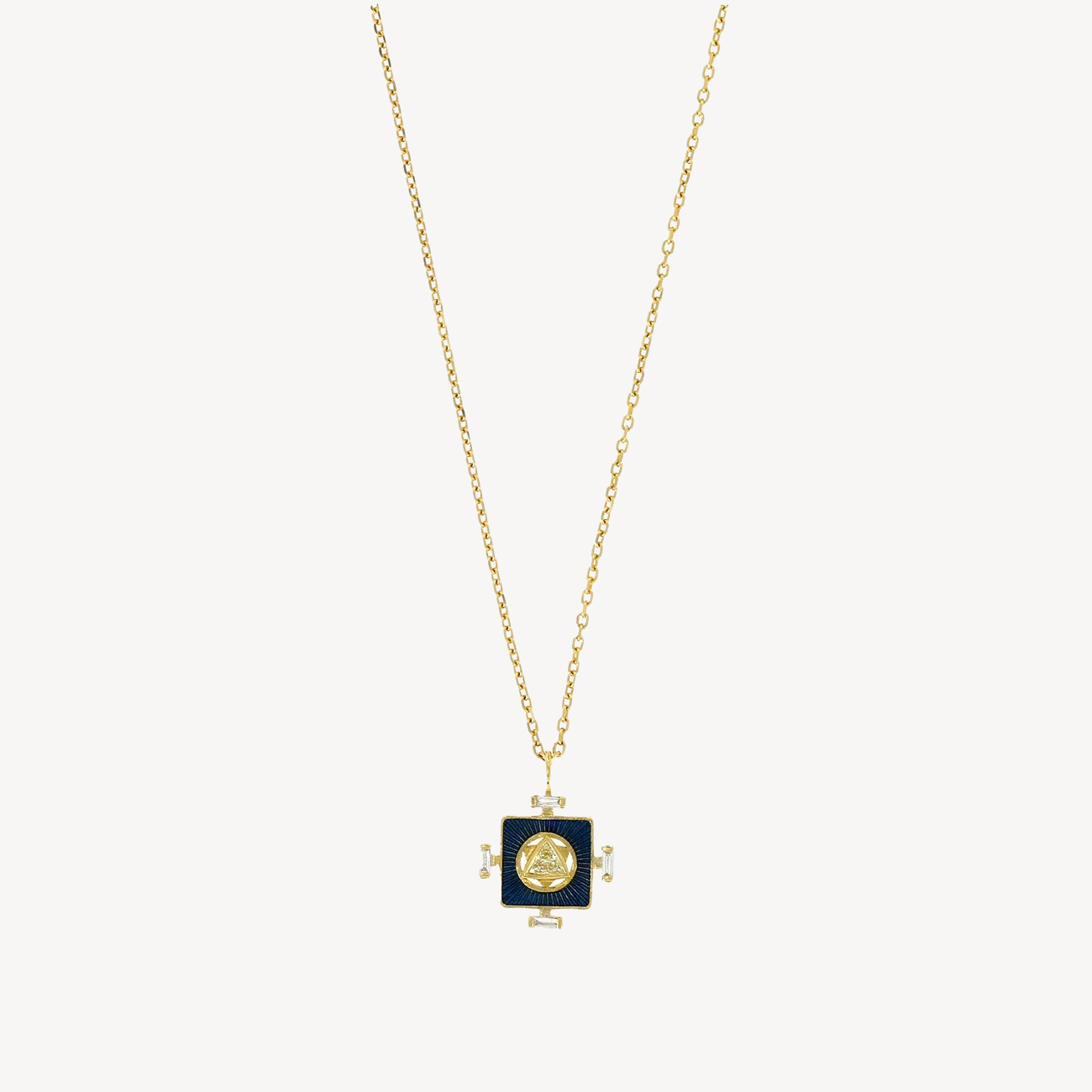 Blue Yantra Third Eye Chakra and Trillion Diamond necklace