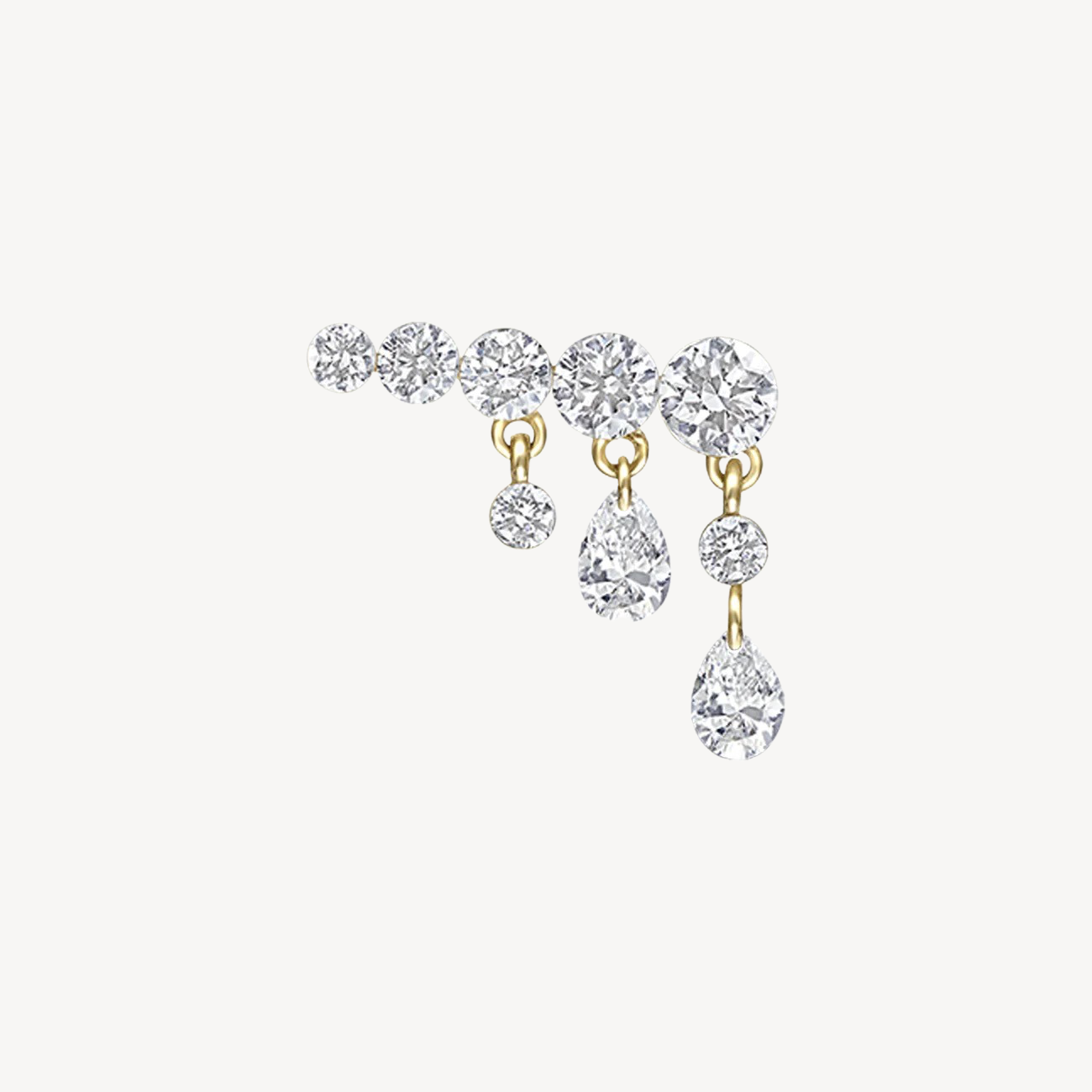 Stud Invisible Earrings Set Diamond Crescendo Bar Yellow Gold