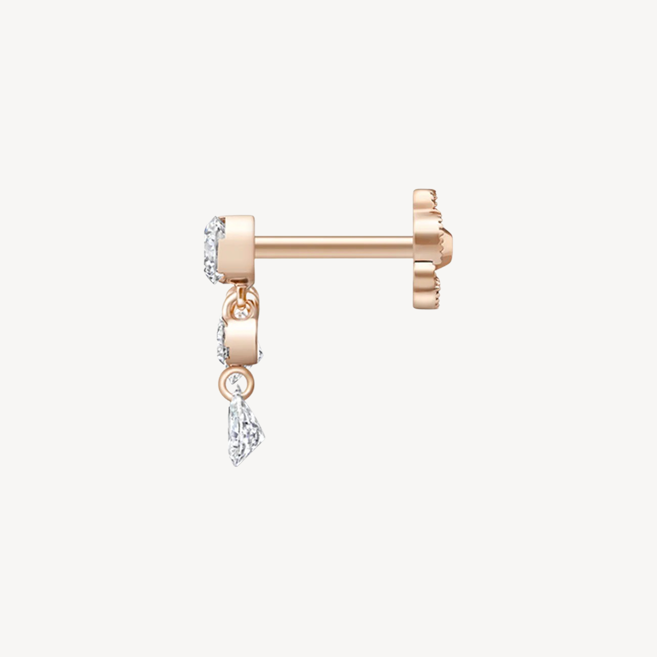 Stud Invisible Earring Set Diamond Crescendo Bar Rose Gold