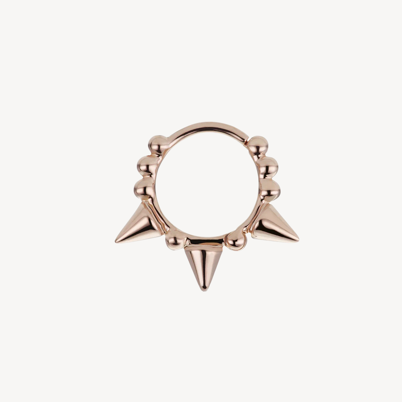 Triple Short Spike Granulated Hoop Earring Rose Gold 8mm