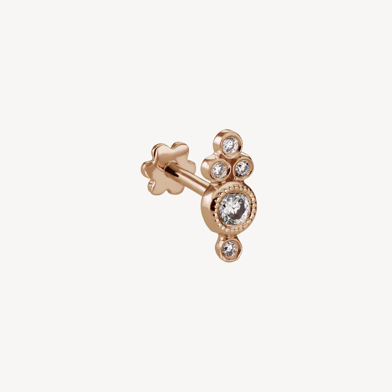 Stud Earring Five Diamond Trinity Threaded Rose Gold