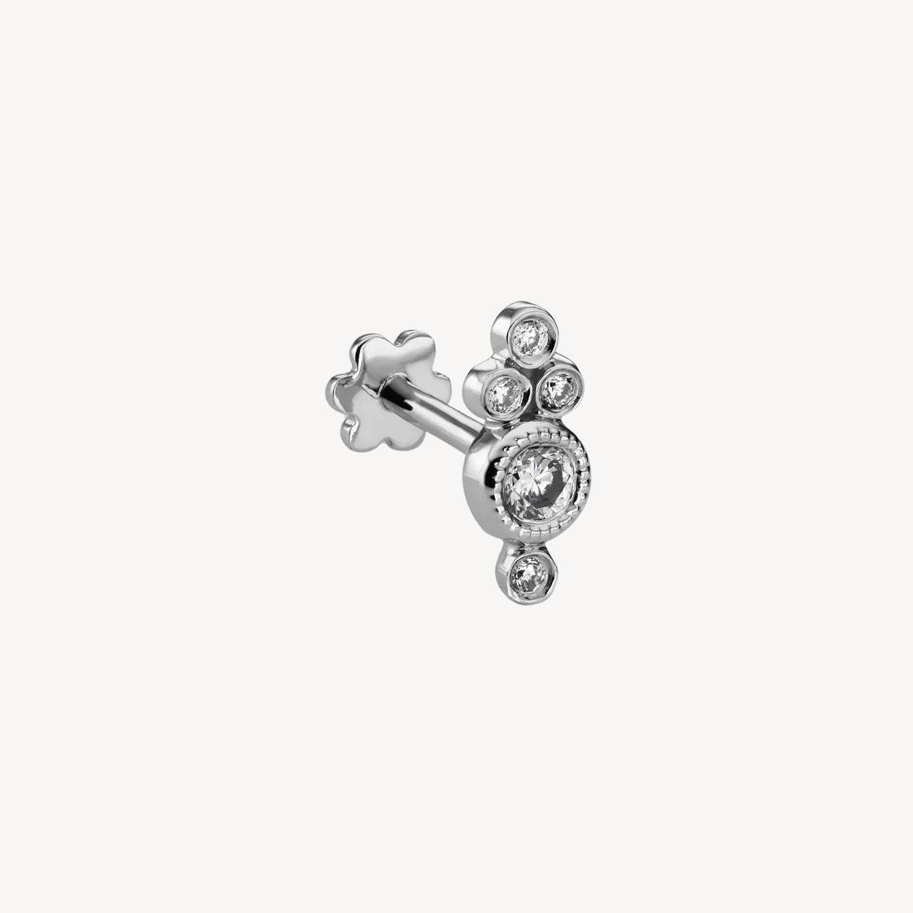 Stud Earring Five Diamond Trinity Threaded White Gold