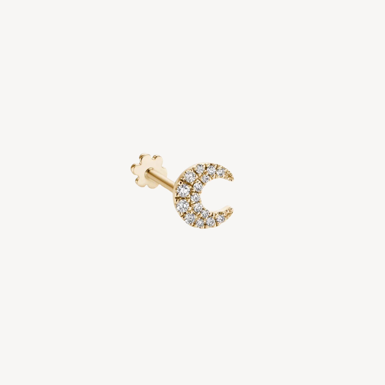 Stud Earring Diamond Moon Threaded Yellow Gold