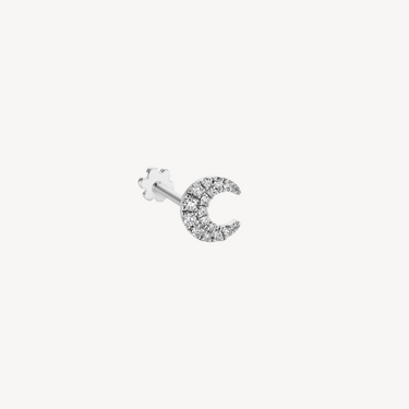 Stud Earring Diamond Moon Threaded White Gold