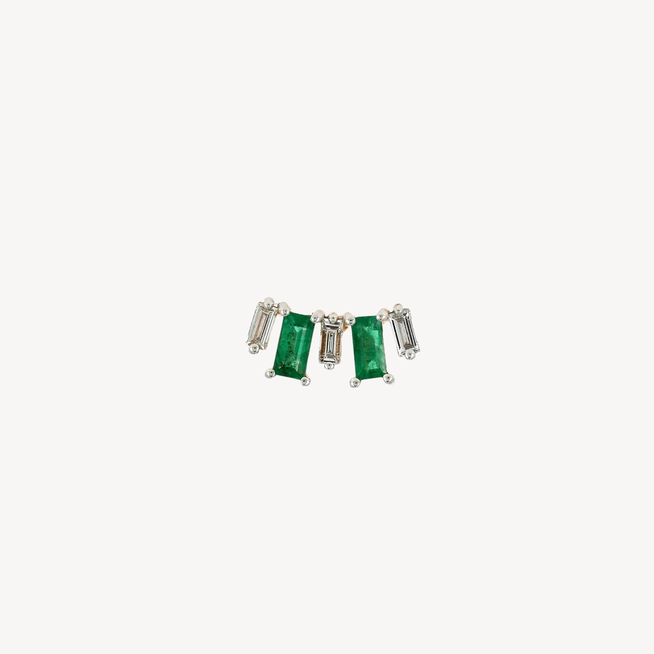 Stud Emerald Baguette and White Diamond