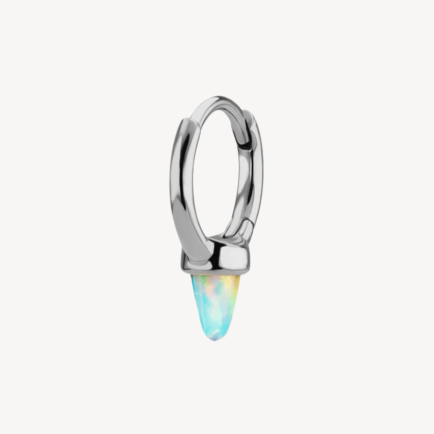 Earring Opal Single Short Spike Hoop Gold White