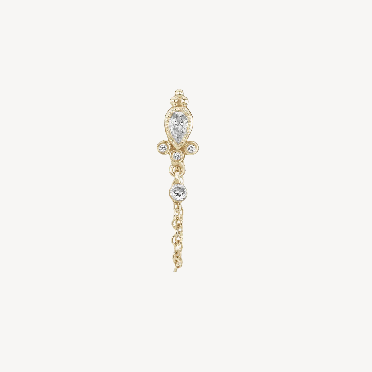 Stud Earring Diamond Pear Chain Wrap with Dangle Yellow gold