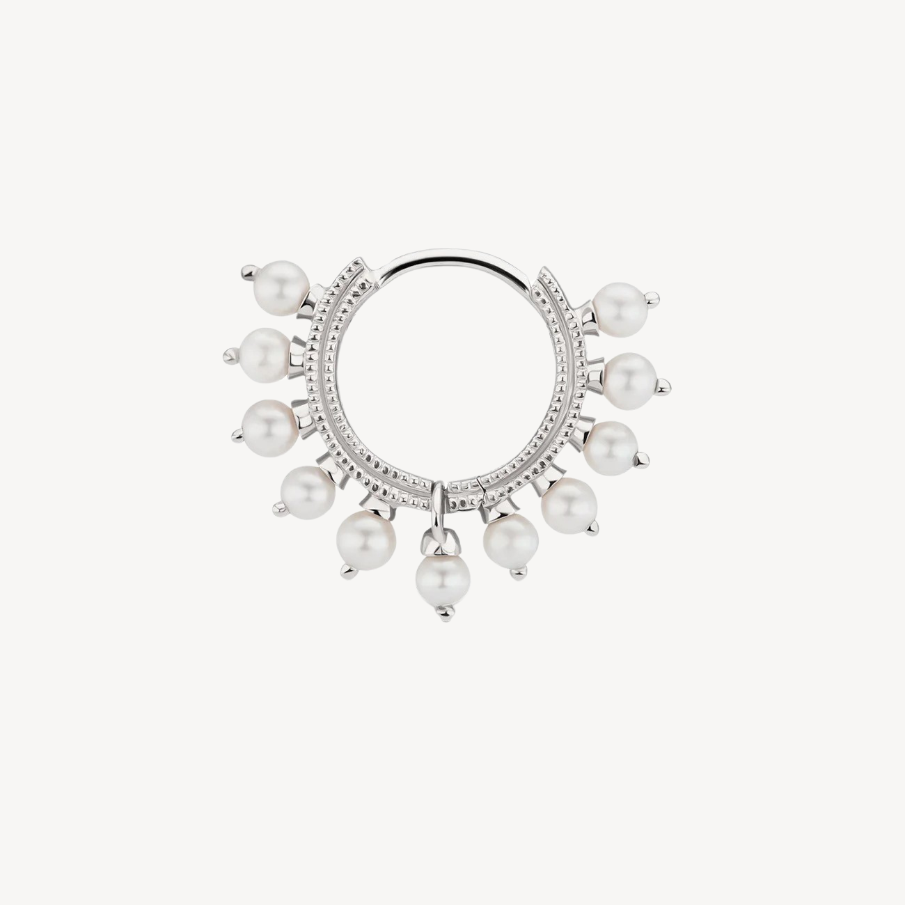 Earring 8mm Pearl Coronet Hoop White Gold