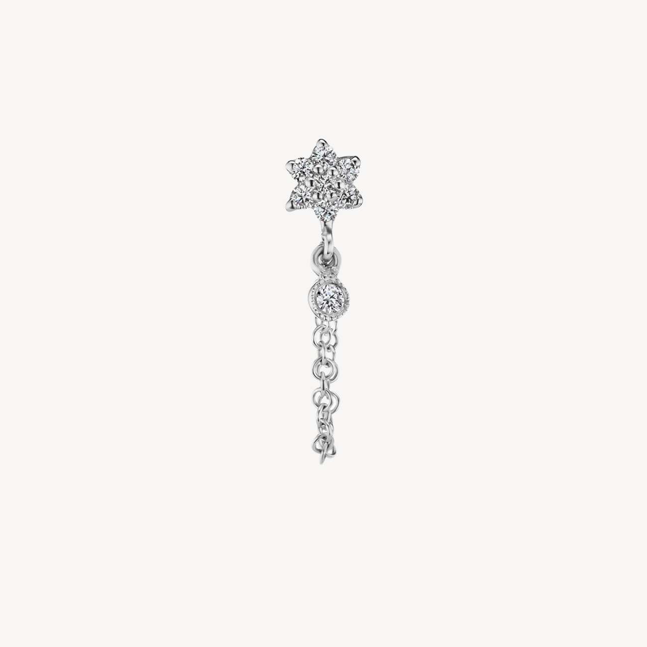 Stud Diamond Flower Chain Wrap with Dangle White Gold Earring