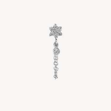 Stud Diamond Flower Chain Wrap with Dangle White Gold Earring