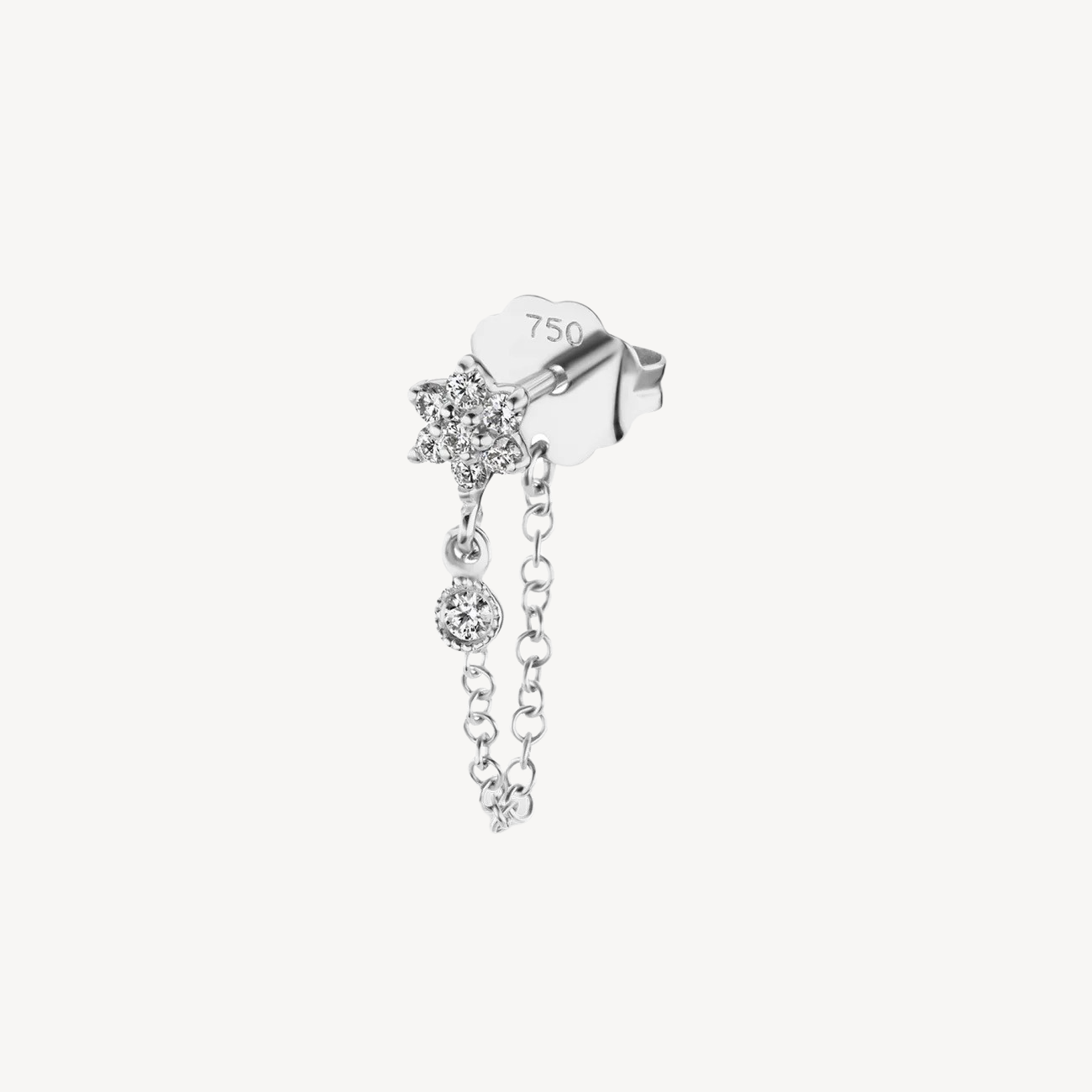 Stud Diamond Flower Chain Wrap with Dangle White Gold Earring