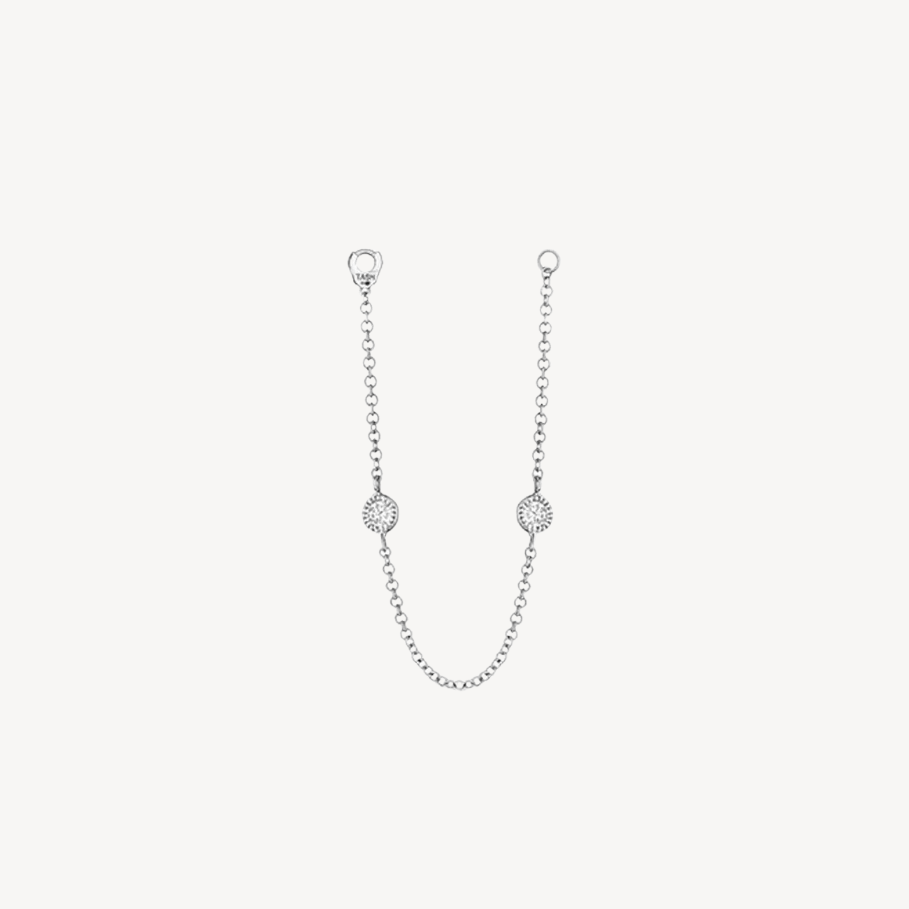 Charm Double Scallop Set Diamond Chain Connecting White Gold