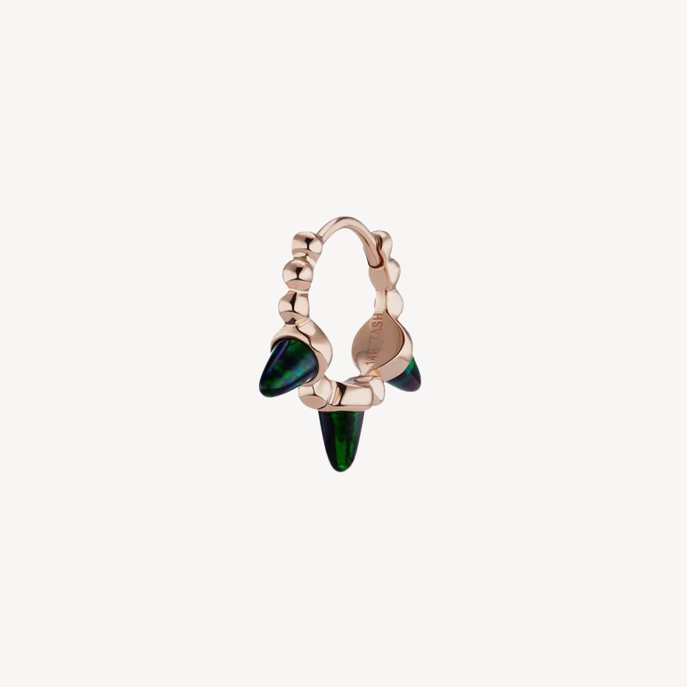 Earring Triple Short Black Opal Spike Granulated Hoop Rose Gold