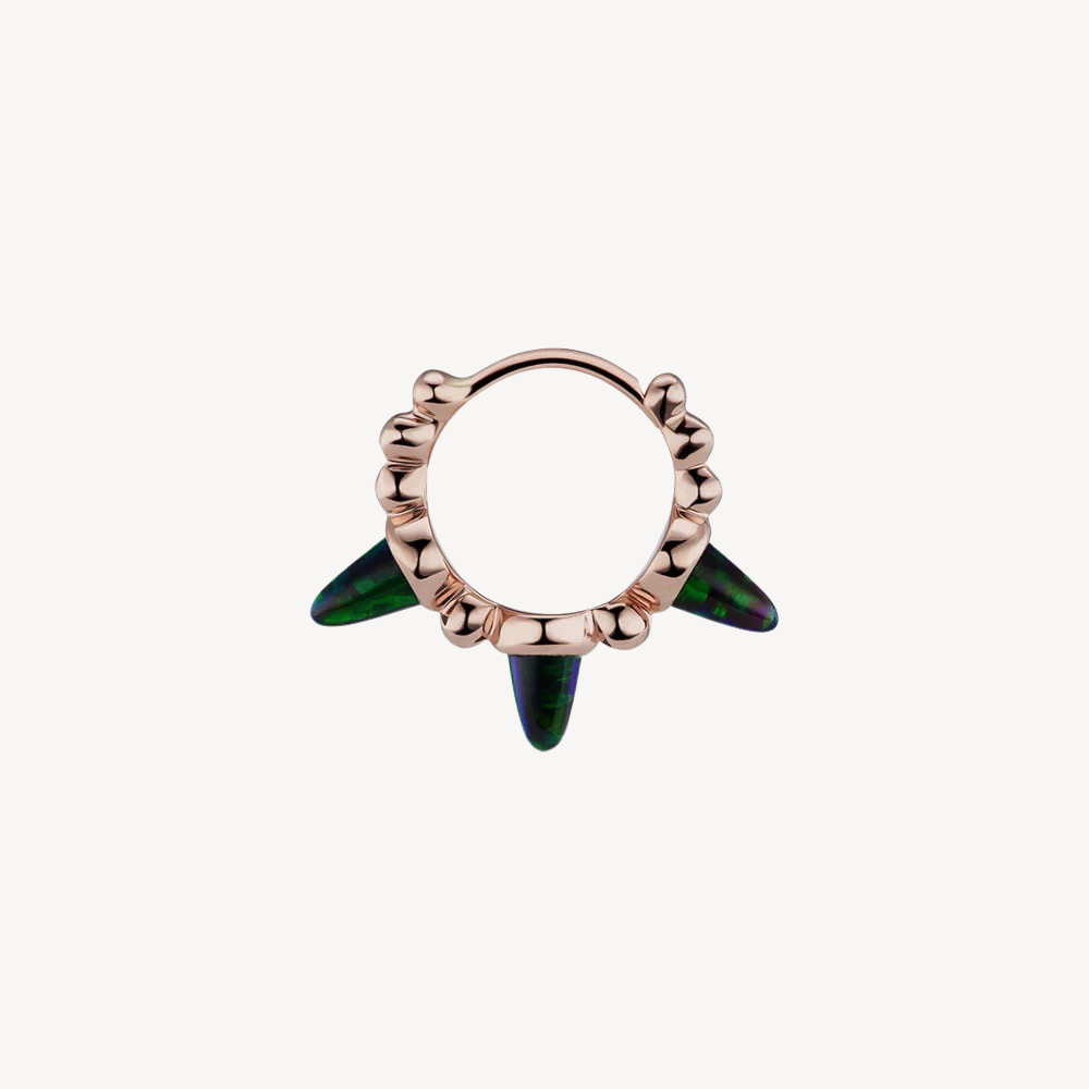 Earring Triple Short Black Opal Spike Granulated Hoop Rose Gold