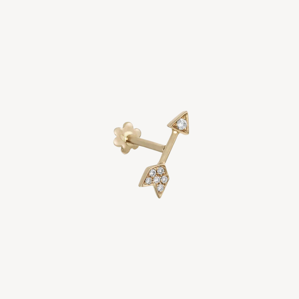 Stud Earring Diamond Arrow Threaded Yellow Gold