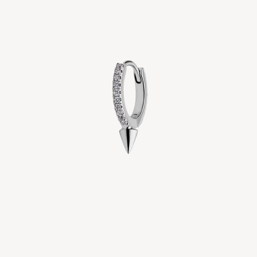 Earring Single Short Spike Diamond Eternity Hoop Gold White