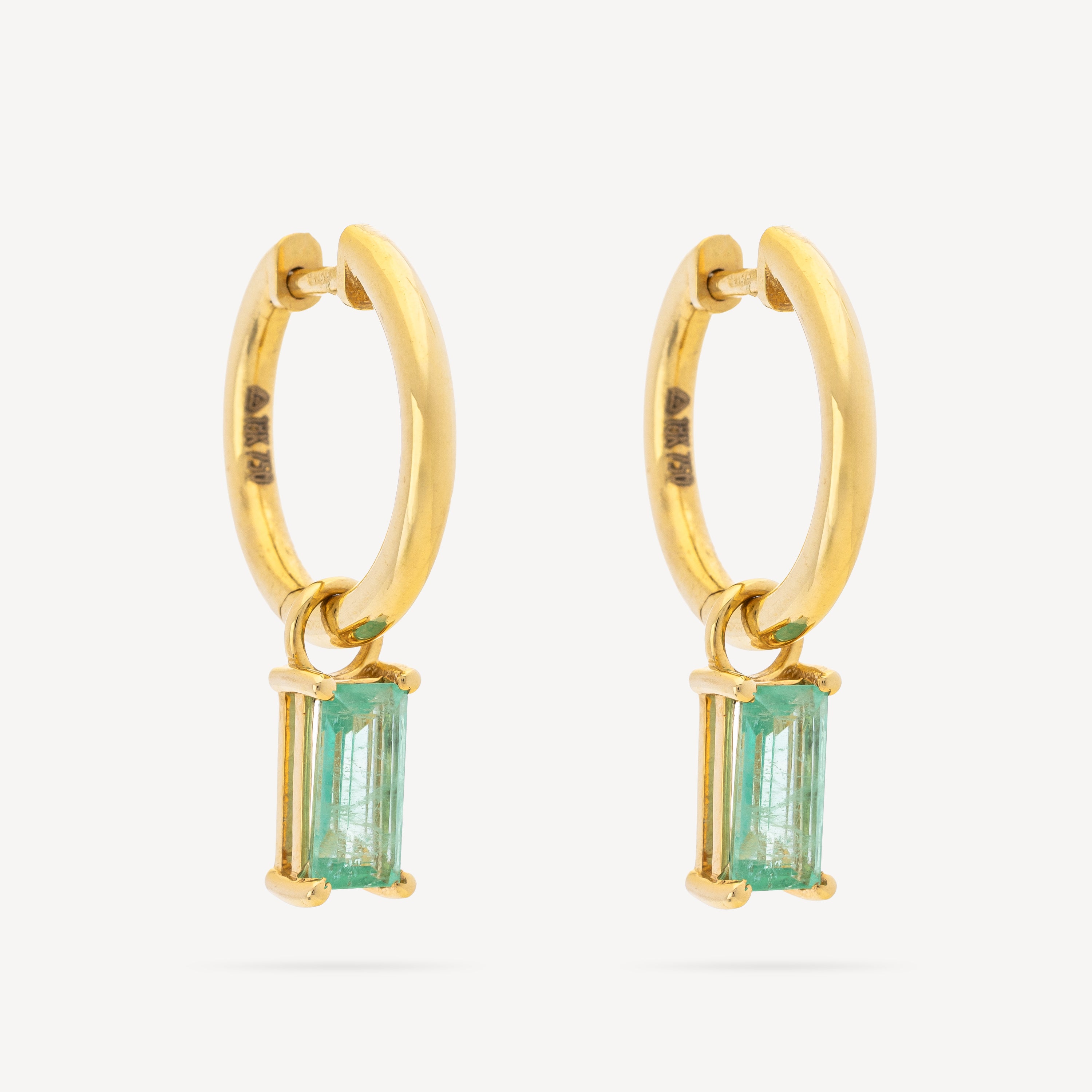 Earrings Huggies Emerald Baguette Drop