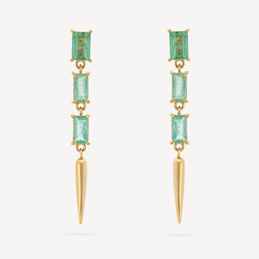 Emerald Linear Baguette Spike Earrings