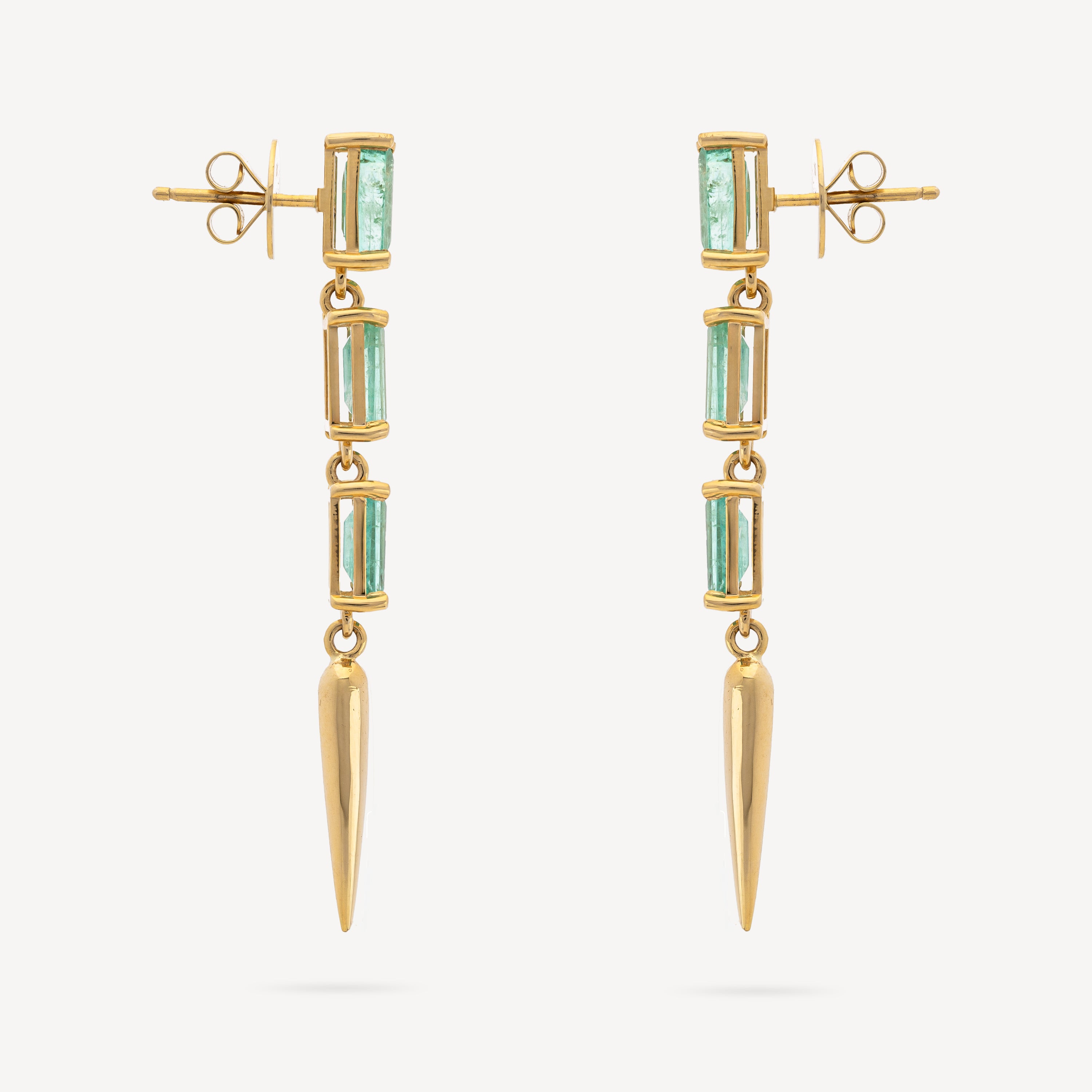 Emerald Linear Baguette Spike Earrings