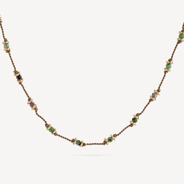 Lotus Ruby Zoisite Beige Thread Necklace