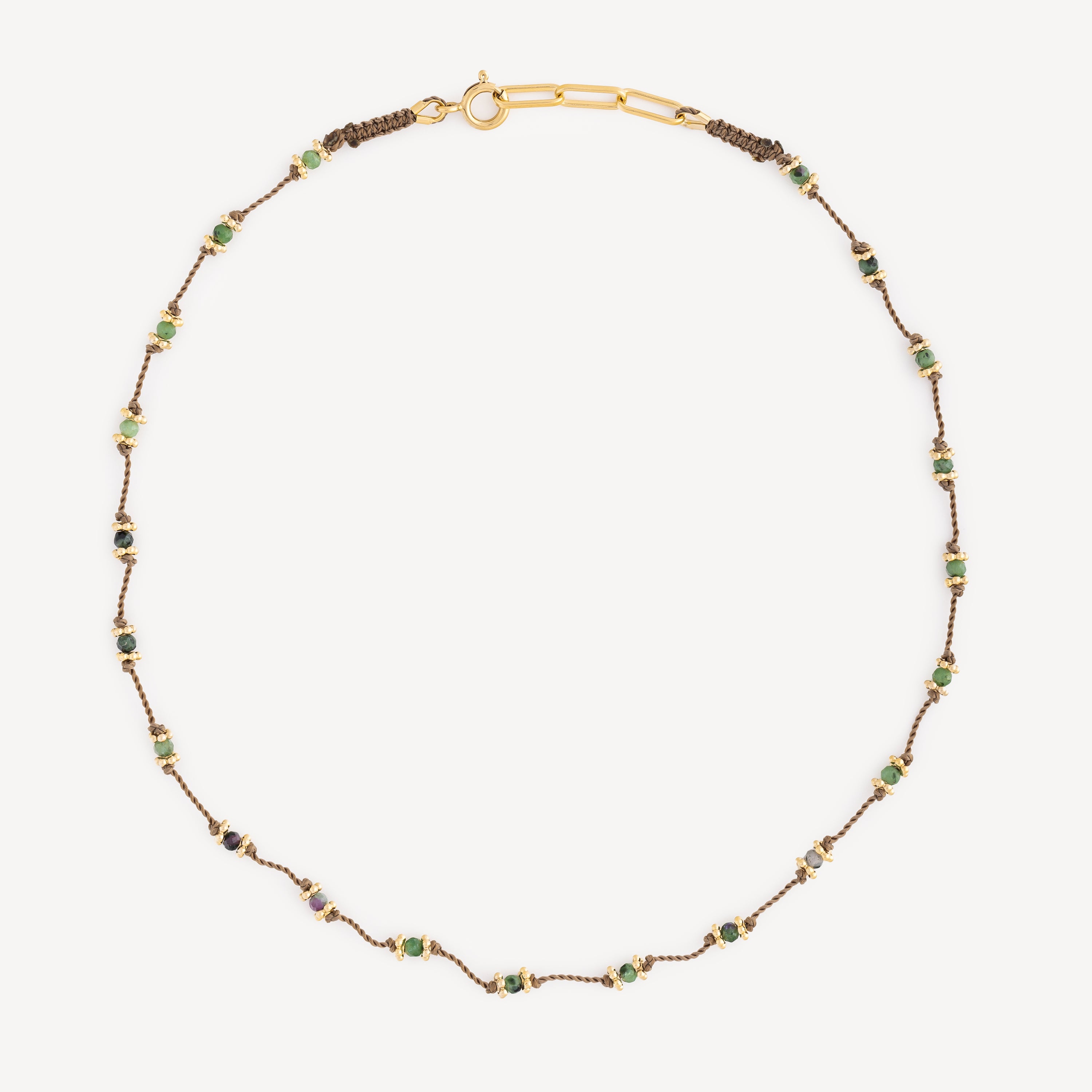 Lotus Ruby Zoisite Beige Thread Necklace