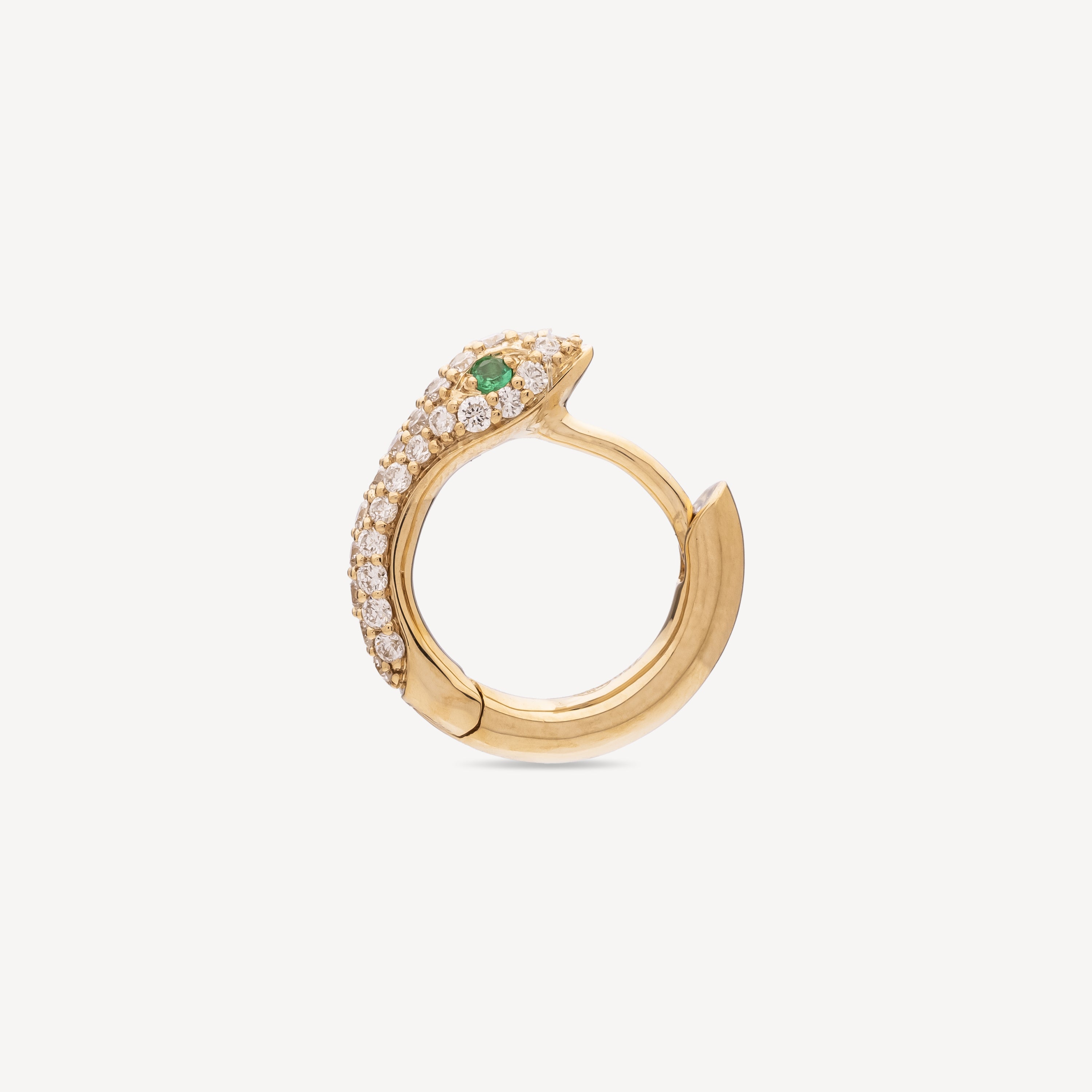 Piercing Hoop Snake Pave Diamond Emerald Yellow Gold